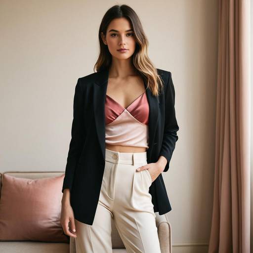 Stylish Woman in Blazer and Silk Camisole