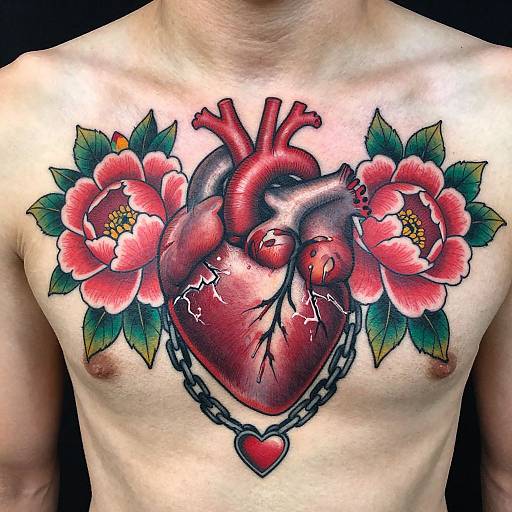 Vibrant Anatomical Heart Tattoo