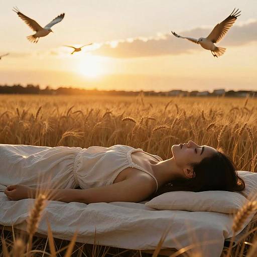 Dreamy Meditation in Golden Wheat Field