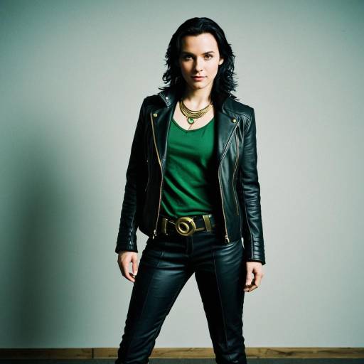 Confident Woman in Black Leather Loki Outfit