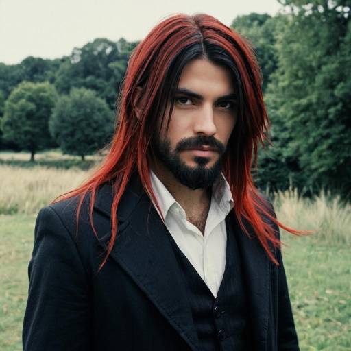 Man with Long Red Hair and Beard Outdoors
