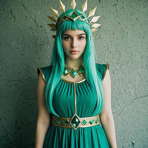 Woman in Green Fantasy Cosplay Dress