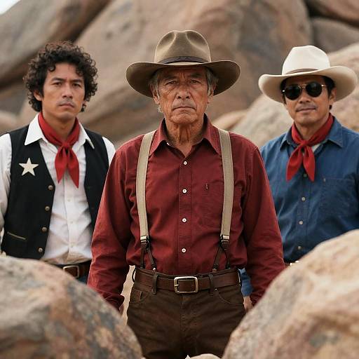 Three Men in Rugged Western Attire