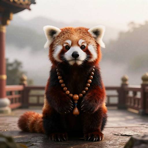 Red Panda Monk on Misty Temple Terrace