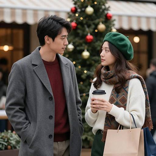 Festive Outdoor Couple in Christmas Scene