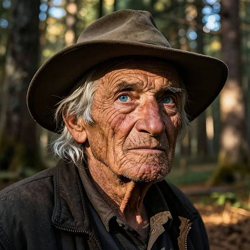 Wise Elder in Sunlit Ancient Forest