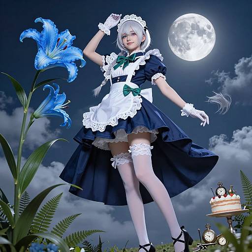 Intricate Blue Maid with Flowers