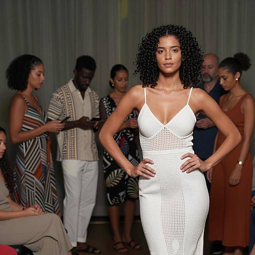 Curly Haired Woman in Spaghetti Strap Dress