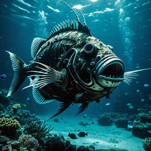 Cybernetic Anglerfish in Underwater Scene Cybernetic Anglerfish in Underwater Scene
