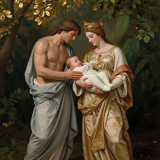 Classical Couple Cradling Infant
