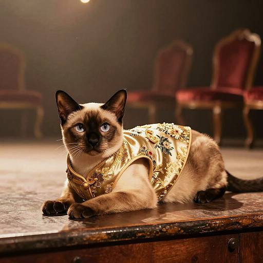Elegant Burmese Cat on Vintage Jazz Stage
