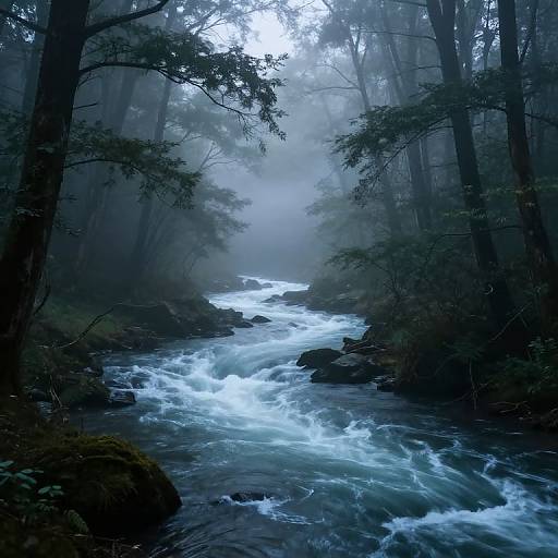 Misty Woods with Luminous River