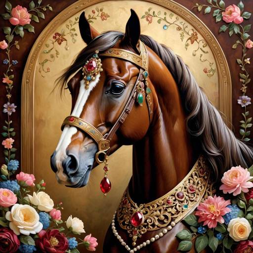 Regal Horse Portrait Amidst Blooming Flowers