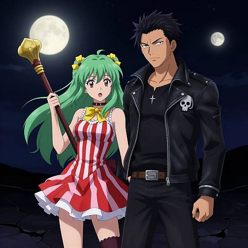 Anime Duo Under Moonlit Sky