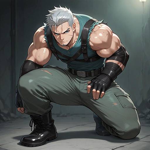 Tough Anime Guy with Silver Hair