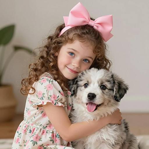 Joyful Girl and Puppy Embrace