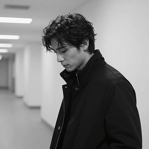 Somber Man in Hallway Photograph