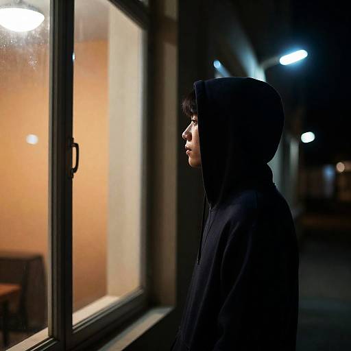 Mysterious Nighttime Reflection in Hoodie