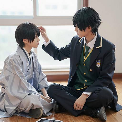 Cosplay Duo in Dark School Uniforms