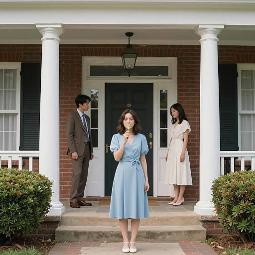 Charming Brick House with Elegant Figures