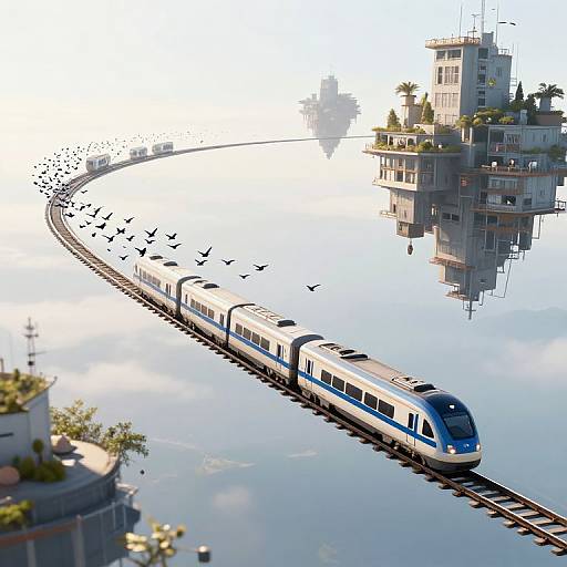 Bird Swarm Trains Between Floating Cities