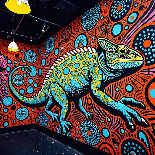 Colorful Chameleon Graffiti Mural