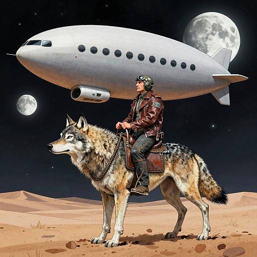 Astral Wolf Rider in Cosmic Desert