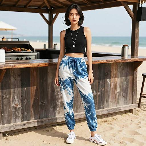 Stylish Woman at Beach Bar