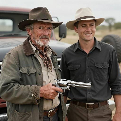 Rustic Outdoor Scene with Two Men