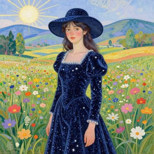 Neo-Impressionist Woman in Velvet Dress