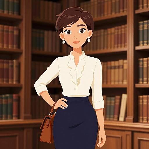 Elegant Woman in Vintage Library