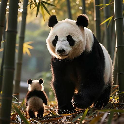 Giant Panda Silhouette in Bamboo Forest