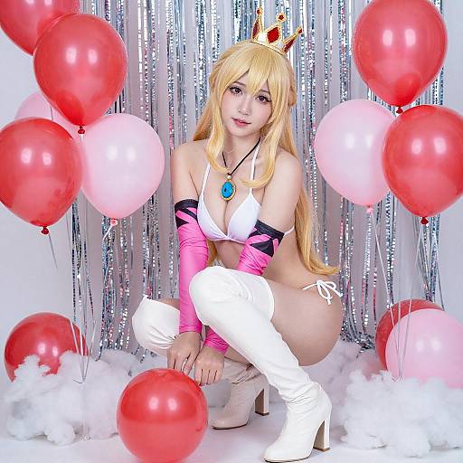 Blonde Cosplayer in Festive Setting