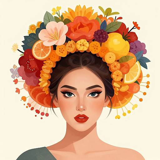 Vibrant Woman with Floral Headdress