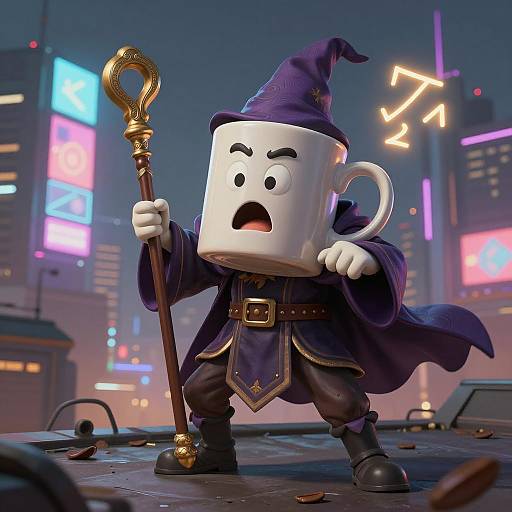 Magical Mug Mage in Neon City