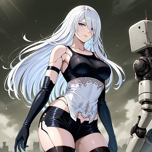 Illustration of A2 (nier:automata), nier (series) in the style of Ld (luna dial398)