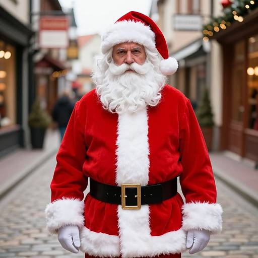 Classic Santa on Festive Cobblestone Street
