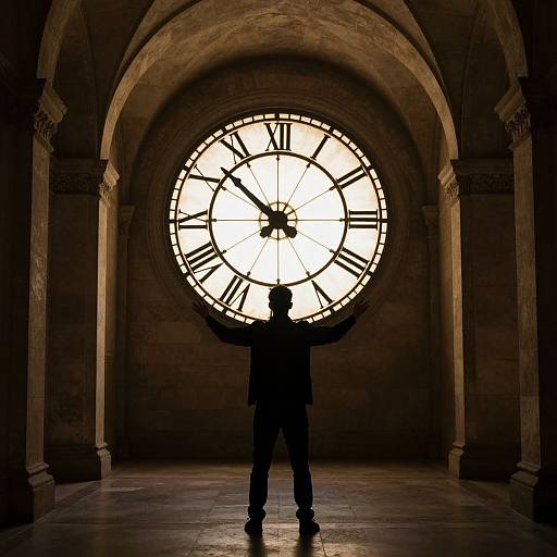 Solitary Figure and Roman Numeral Clock