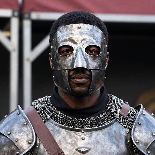 Medieval Warrior in Unique Armor and Mask