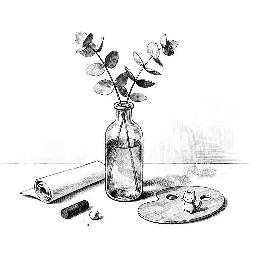 Whimsical Black-and-White Studio Still Life