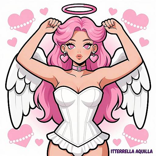 Pink-Haired Angel Woman Digital Illustration