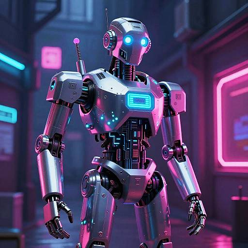 Retro Futuristic Neon Robot Art