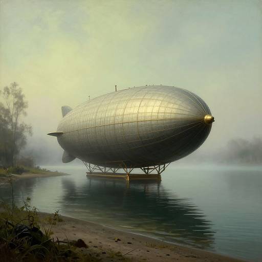 Surreal Victorian Airship Lakeside