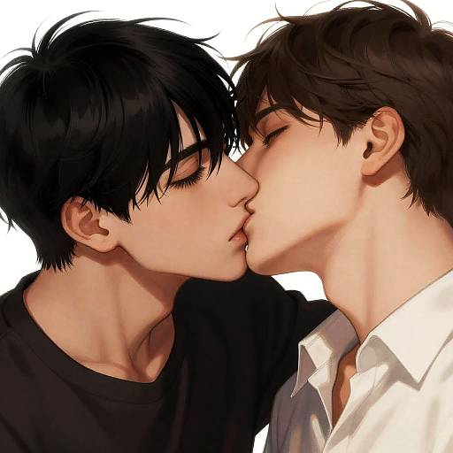 Realistic Yaoi Portrait of Kissing Boys