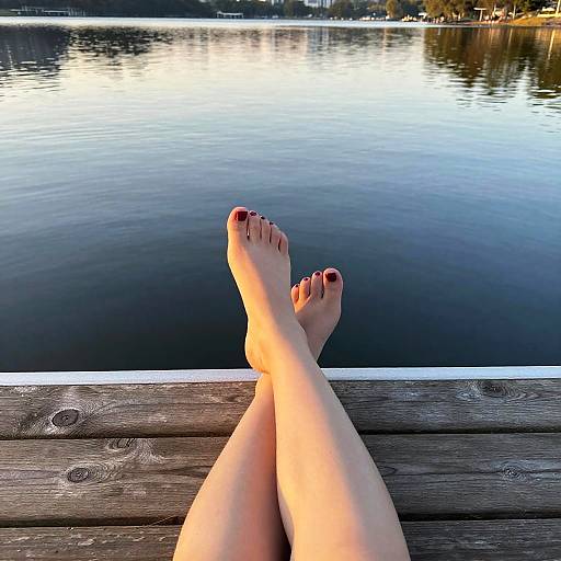Teen Girl Relaxing on Lakeside Dock
