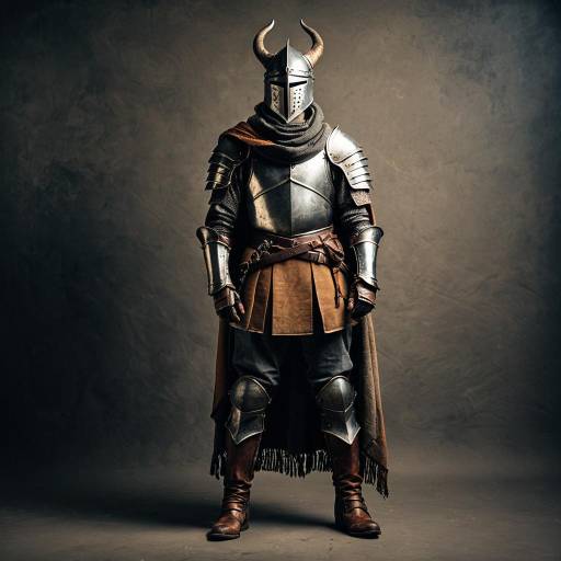 Medieval Fantasy Warrior in Horned Helmet Armor