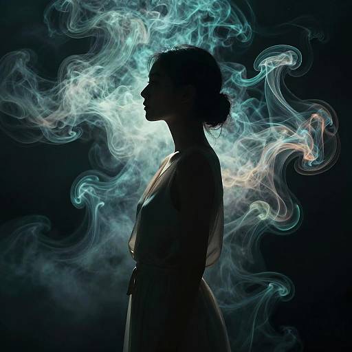Ethereal Teal Smoke Silhouette Portrait