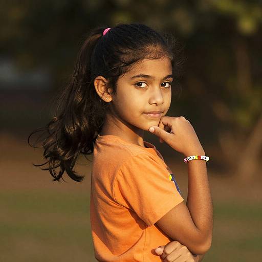 Warm Golden Portrait of Girl with Ponytail