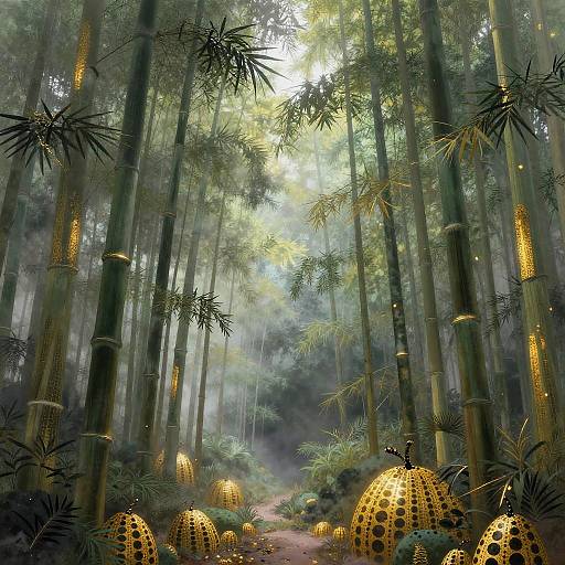 Enchanted Misty Bamboo Forest Illustration