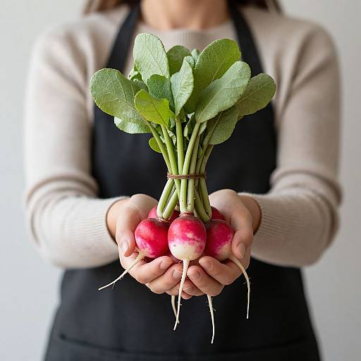 Woman Holding Radishes in Apron